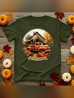 Autumn Harvest Pumpkin Truck Tee • Rustic Fall Barn Shirt • Country Western